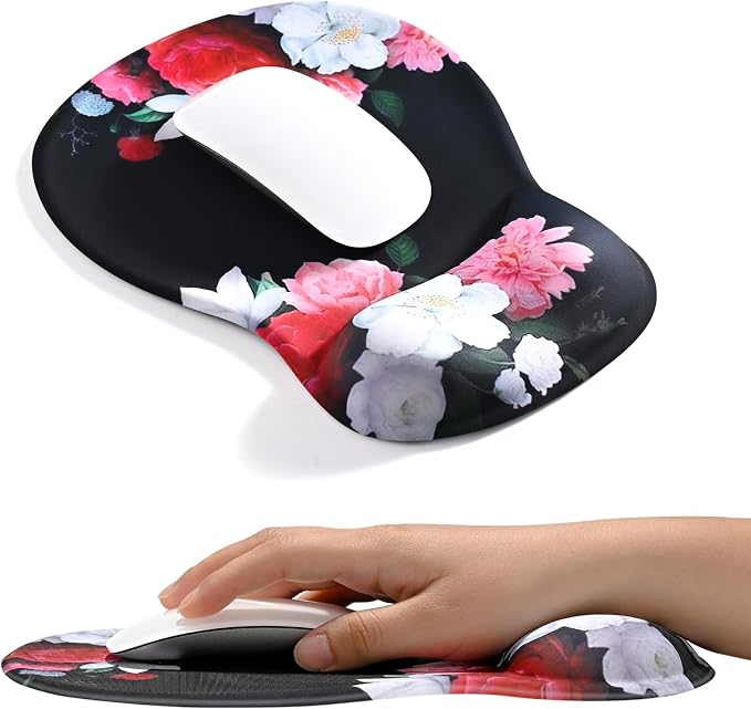 EooCoo Mouse Pad with Gel Wrist Rest, Ergonomic Mousepad Wrist Alignment | Middle Concave Design for Natural Wrist Alignment, Non-Slip Base Mousepad, Carpal Tunnel Relief, Office Desk Accessories