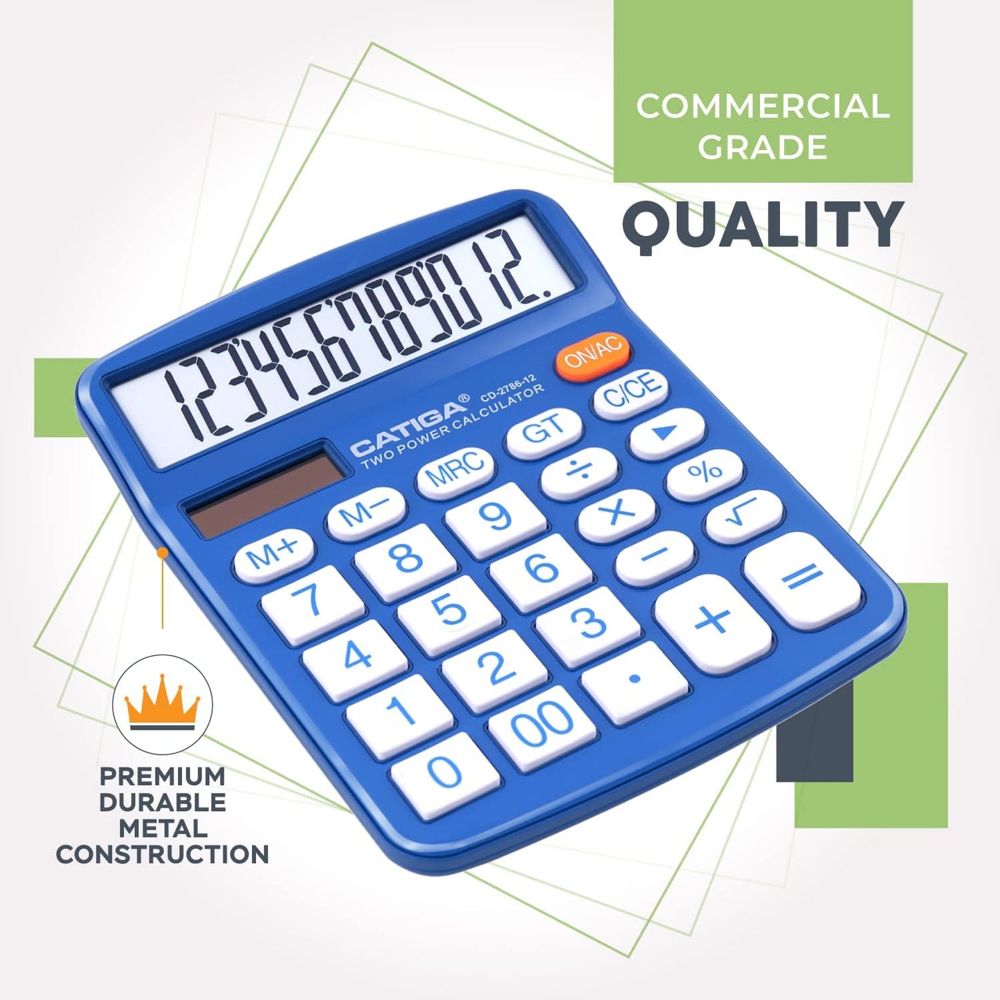 CATIGA Desktop Calculator (2 Pack) 12 Digit with Large LCD Display and Sensitive Button, Solar and Battery Dual Power, Standard Function for Office, Home, School, CD-2786 (Blue/Pink)