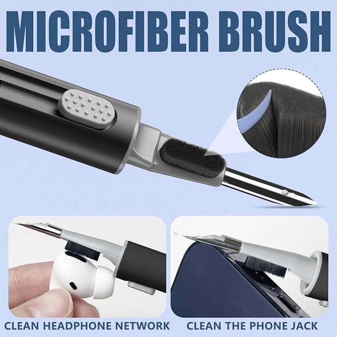 Inesore Multi Cleaning Kit for AirPods & All Bluetooth Earbuds(White+Black) | 3-in-1 Design with Brush,Sponge & Metal Tip, Airpod Cleaning, Phone Cleaner, Earbud Cleaning, Electronic Device Cleaning Tool