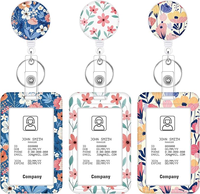 3 Set Flower Badge Holder Retractable Reel ID Badge Holders with Clip Cute Name Badge Holders for Teacher Nurse Doctor Student Office Workers