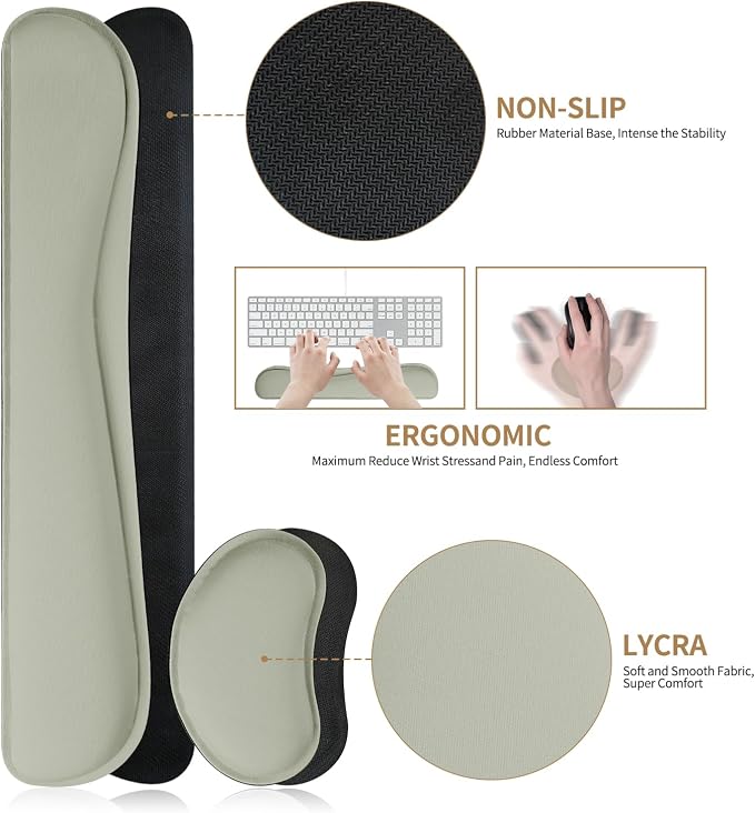 Keyboard and Mouse Pad, 3-in-1 Desk Mat Set Keyboard Wrist Rest | 31.5" x 15.7" Desk Mat, Ergonomic Wrist Rest for Computer Keyboard, Non-slip Base, Waterproof Computer Mat, Light Grey