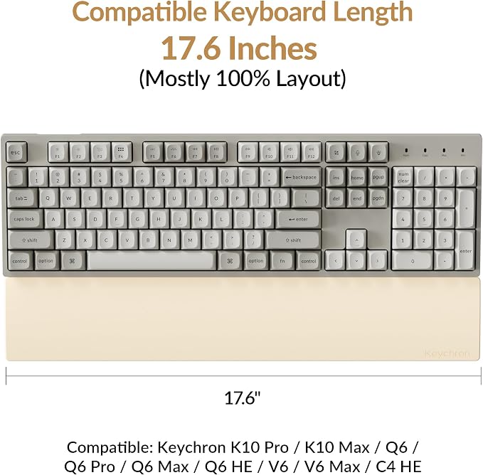 Keychron Retro Cream Silicone Wrist & Palm Rest, 17.6" Full Size for K10 Pro / K10 Max / Q6 / Q6 Pro / Q6 Max / Q6 HE / V6 / V6 Max / C4 HE, Washable, Non-Slip Base, Typing Support