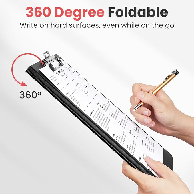 Sooez Foldable Clipboard Folder, A4 Folding Clip Board with Pen Loop 8.5x11 | 2 Tabbed Pockets, 360° Portfolio, Binder Clipboards with Low-Profile Metal Clip, Folio Storage for Nursing, School & Office