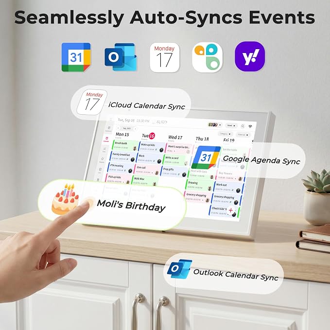 10.1-Inch Digital Calendar, Electronic Touchscreen Family Planner, White | Chore Chart, Shared Family Schedules, Meal Planner, Reward System, Reminders, Digital Photo Frame, Full HD IPS, 32GB