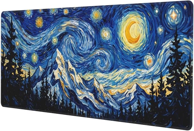 Starry Sky Forest Gaming Mouse Pad Extended Desk Mat 31.5x11.8in | Gaming Mousepad, Non-Slip Rubber Base, Large Keyboard Pad with Stitched Edges, Desktop Protector, for Office Home