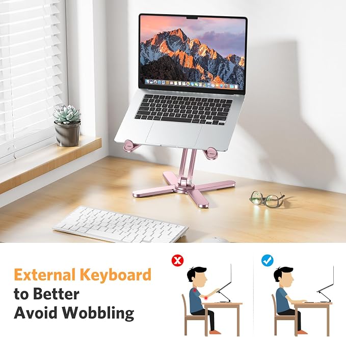 OMOTON LA10 360° Rotating Laptop Stand Riser Foldable for Desk, Pink | Aluminium Aolly, Adjustable Height Angles, Collaborative Work, Easy Storage, Fits Laptops up to 17", for MacBook Pro/Air HP
