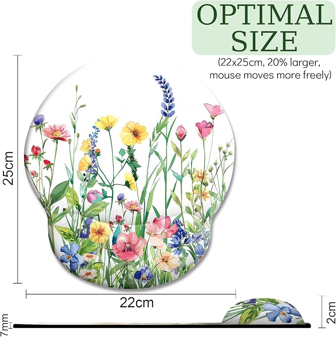 LIMKRIAN Flower Ergonomic Mouse Pad with Wrist Rest, 9.8 x 8.6 in | Comfort Wrist Support, Cooling Gel Eases Wrist Pain, Non-Slip PU Base, Smooth Surface, Cute Office Desk Accessories Decor
