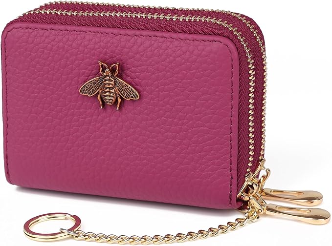 imeetu RFID Credit Card Holder, Small Card Wallet Women, Leather Card Case | Genuine Leather Women's Card & id Cases, Change Coin Purse with Zipper Keychain id Window, 20 Colors & 3 Styles, Daily, Gifts