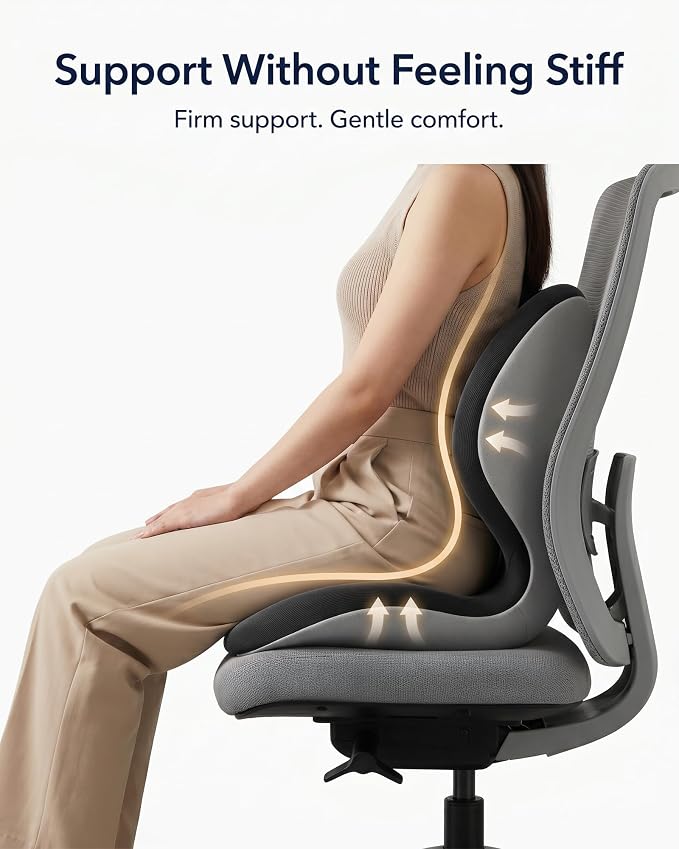 Ergonomic Lumbar Back Support Seat Cushion for Office&Car Chair Cushion | Office Chair Cushion Posture Correction Pad with Lower Back Support,Extra Thick Memory Foam,Long Sitting Comfort