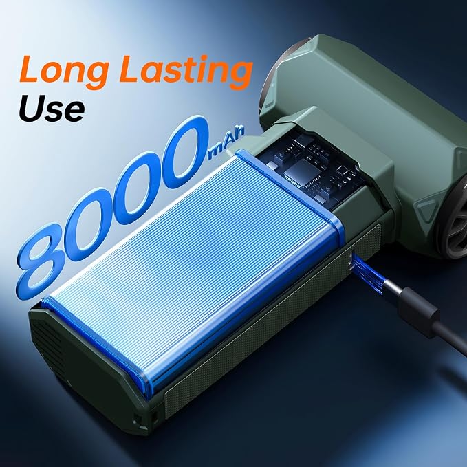 MUXNW Electric Air Duster & Vacuum 2-in-1, 130000RPM Cordless Rechargeable Compressed Air Duster with 100-Speed Display, 8000mAh Battery, USB-C Fast Charging for PC, Home, Car Interior (Green)
