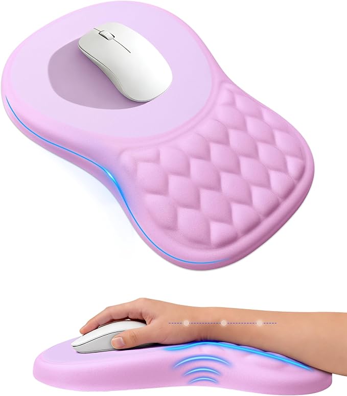 Ergonomic Mouse Pad with Sloped Memory Foam Wrist Rest | 3D Textured Wrist Cushion, Smooth Lycra Surface, Non-Slip PU Base, Comfortable Support for Office/Home Computer Desks