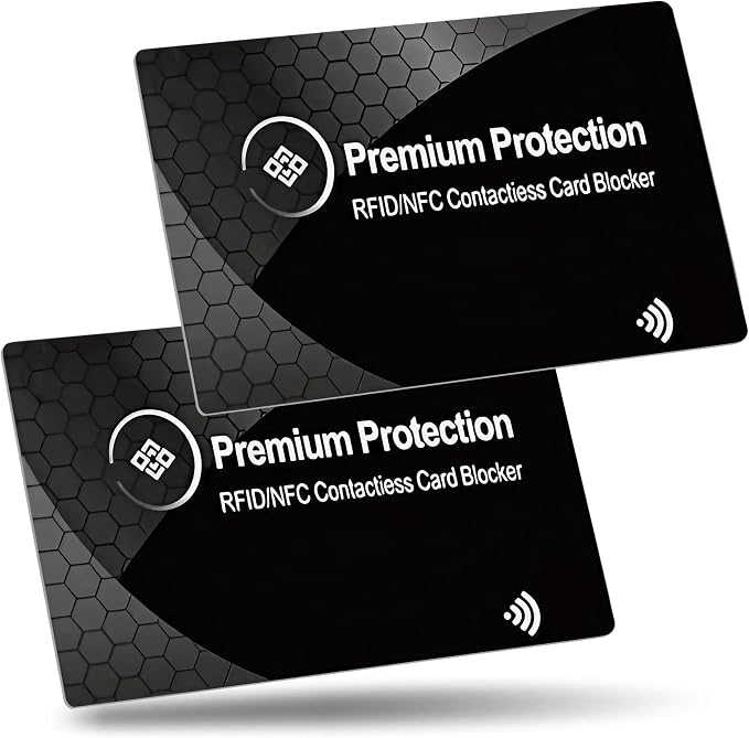 RFID Blocking Card (2 Pack) - 0.9mm Ultra Thin Credit & Debit Card Protector - One Card Shields Your Whole Wallet - Anti Fraud Contactless NFC Wallet Defender for Travel & Passport (Black)