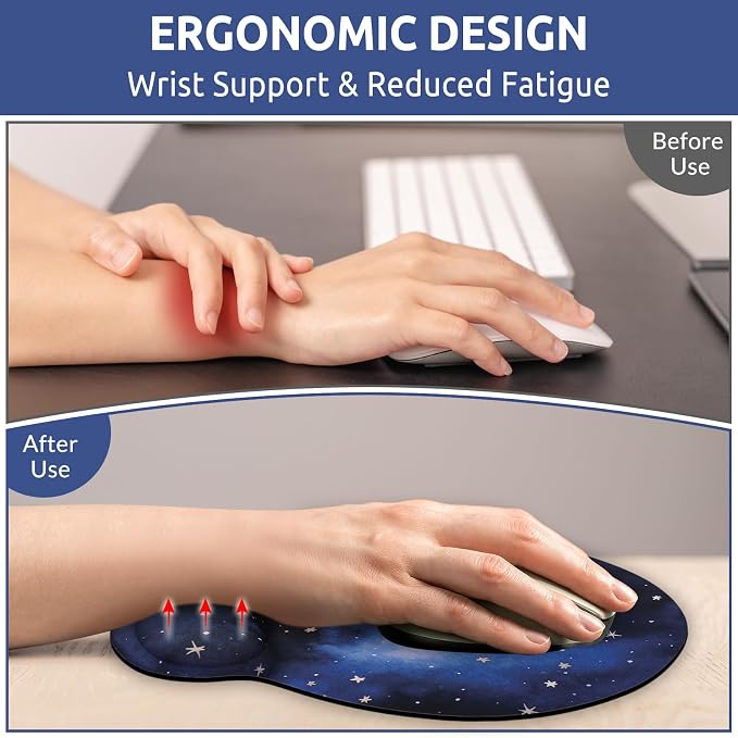 KONVINIT Ergonomic Mouse Pad with Wrist Rest, Small Mousepad with Non-Slip Rubber Base and Smooth Surface, Blue Mouse Pads for Desk, Office Desk Accessories