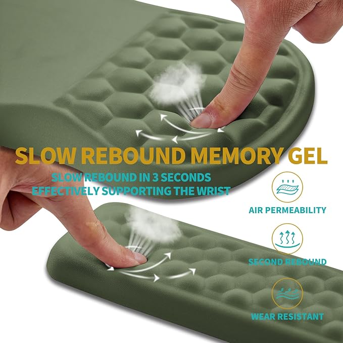 Hokafenle 2 in 1 Ergonomic Mouse Pad Wrist Support & Wrist Rest for Computer Keyboard Set, with Relieve Carpal Tunnel Pain Massage Bulge and Full Memory Gel Design (2In1 Set, Dark Green)