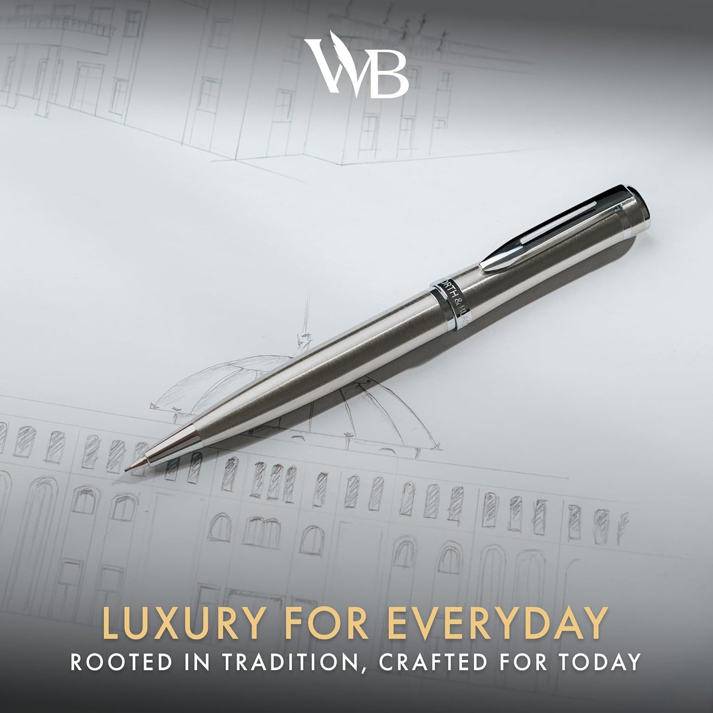 Wordsworth and Black Mechanical Pencil Graphite Lead- Stunning Luxury Metal Pencil, Silver Chrome Finish, 0.7mm Led, Best Gift Set for Men & Women, Professional Executive Office Pencils