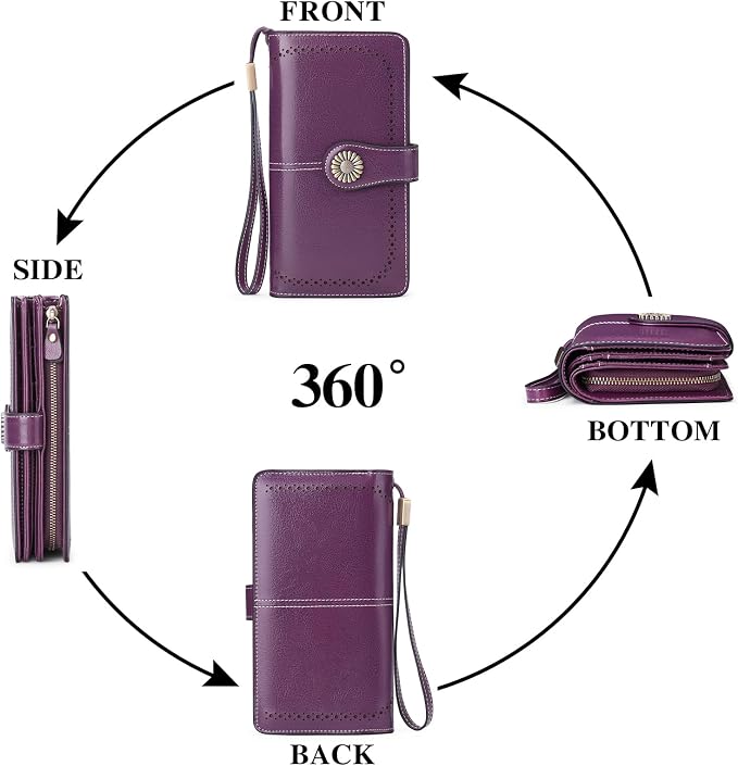 SENDEFN Wallets for Women Leather Credit Card Holder with RFID Blocking Large Capacity Wristlet | with RFID Blocking