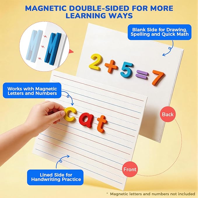 GAMENOTE 24 Pack Magnetic Dry Erase Lap Boards, Lined and Blank, 9 x 12 in | 24 pack double sided 9 x 12 boards pair a lined side with a blank side for reusable writing practice