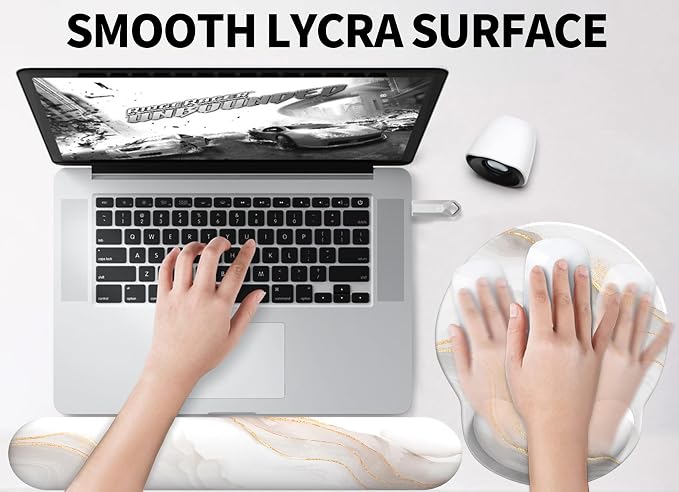Mouse Pad Wrist Support, Ergonomic Memory Foam Keyboard Wrist Pad & Gel Wrist Rest Set for Computer Keyboard for Easy Typing & Pain Relief for Office & Home