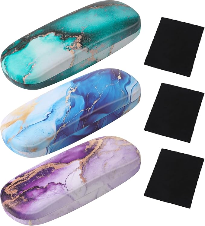 3 Piece Eyeglasses Case，Hard Shell Glasses Case Protective Case with Cleaning Cloth Reading Glasses Case