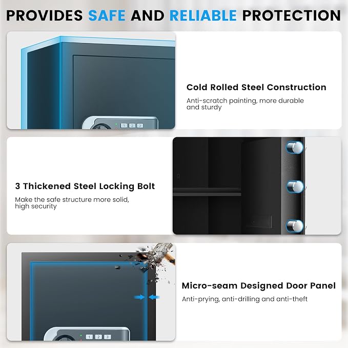 [19.7" Tall] Safe Box, 3.5 Cuft Home Safes with Fireproof Waterproof Bag, Security Digital Safe for Home with Programmable Keypad Keys, Smart Alert, Mute Mode, Anti-theft Document Safe for Valuables
