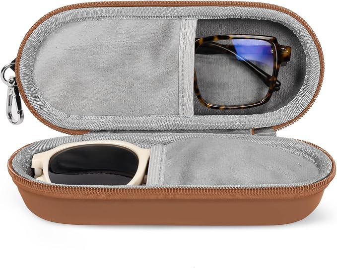 Double Eyeglasses Case, Dual Glasses Sunglasses Organizer with Zipper Closure, Eyewear Storage Box for Men Women Travel