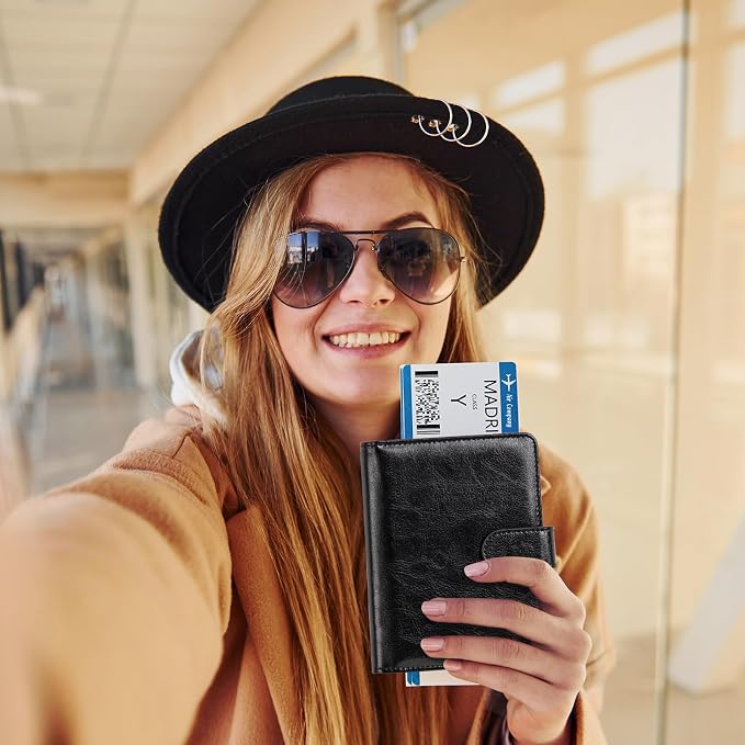 passport holder, passport cover, vaccine card holder, waterproof leather travel wallet with rfid blocking for men/women