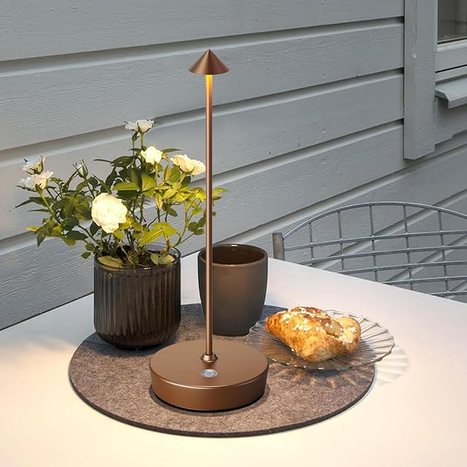2P Cordless Rechargeable Led Table Lamp Battery Operated Light Coffee | Desk Lamp Touch 3 Color Dimming Portable Outdoor Waterproof Table Light for Patio/Restaurant/Dining/Home