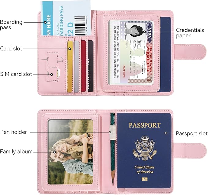 passport holder, passport cover, vaccine card holder, waterproof leather travel wallet with rfid blocking for men/women