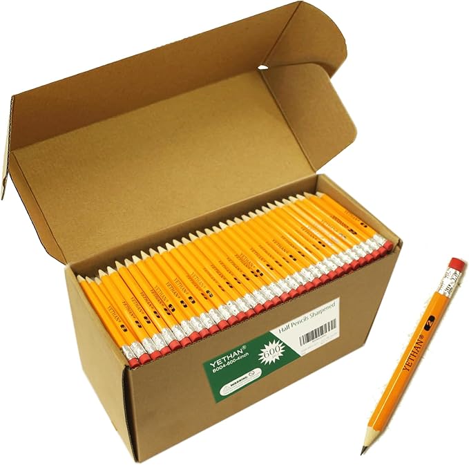 600 Count Golf Pencils with Eraser Tops | 4" Half Pencils, Pre-Sharpened, #2 HB Hexagon Mini Pencil, Bulk for School, Office, Casino, Church Supplies