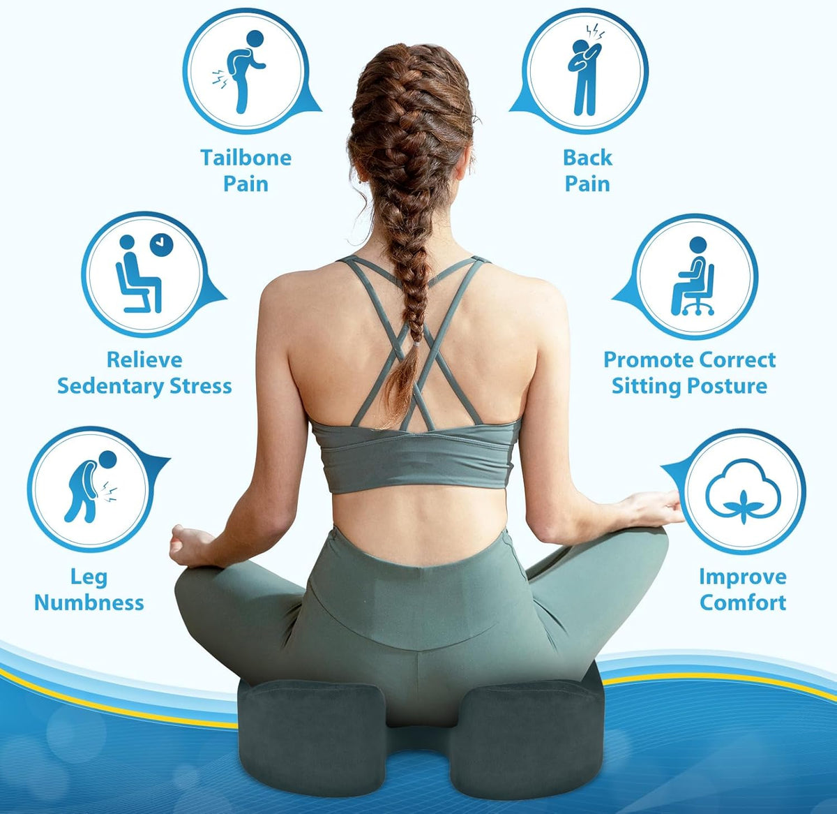 BlissTrends Seat Cushion,5.2in Thick Memory Foam Cushions for Office Chair, Car Seat, Airplane, Relieving Pressure Tailbone Sciatica Back Pain for Long Sitting Office Workers, Car Drivers DarkGreen