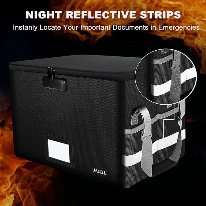 Fireproof File Box with Lock, Document Storage Organizer with Lid, Handle | File organizer Filing Storage Cabinet with Water-resistant Zipper, Home Office Safe for Hanging Letter/Legal Folder