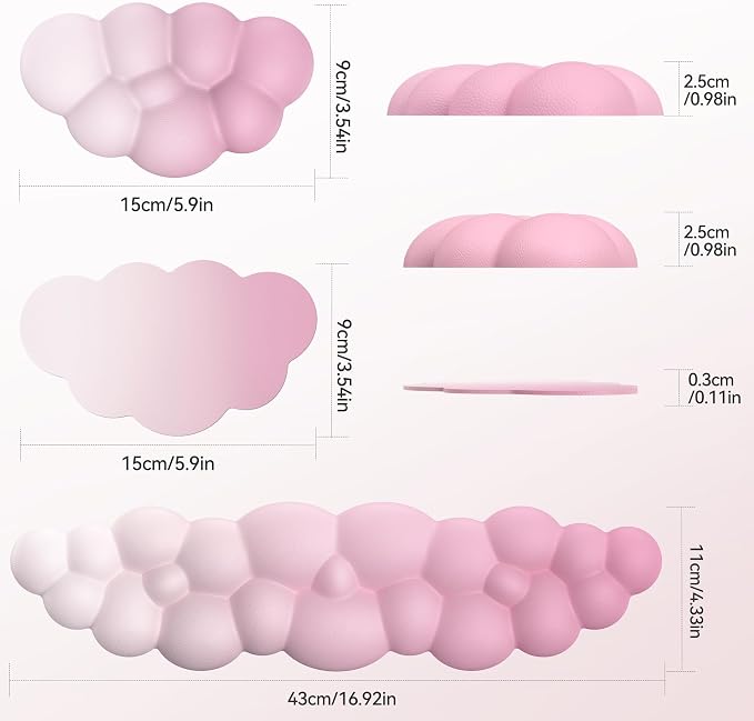 TECKNET Cloud Keyboard Wrist Rest Set, Cloud Wrist Rest with Non-Slip Base, PU Leather Wrist Pad for Keyboard with Ergonomic Memory Foam for Computer Laptop Office Gaming & Pain Relief, Gradient Pink