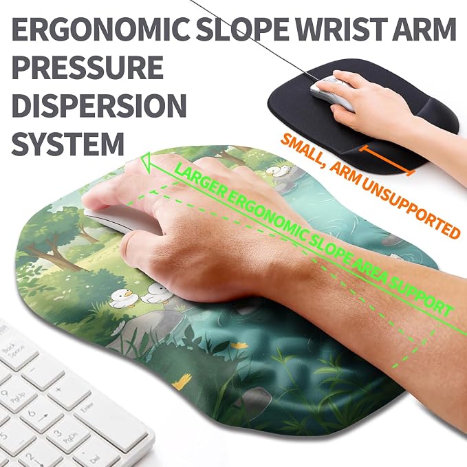 Ergonomic Slope Mouse Pad Wrist Support, Wrist Rest Mousepad for Carpal Tunnel Pain Relief with Massage Bulge and Slow Rebound Memory Foam (12x8 inch, Cute Ducks)
