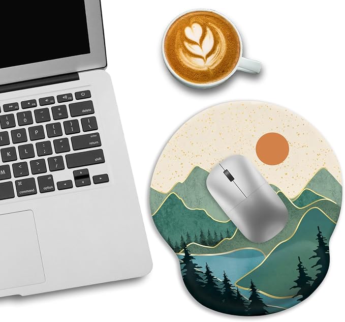LIMKRIAN Ergonomic Mouse Pad with Wrist Rest, Sunrise Mountain Desk Decor | Non-Slip PU Base, Smooth Surface, Cooling Gel Eases Wrist Pain, Comfort Wrist Support, Cute Office Supplies Desk Accessories