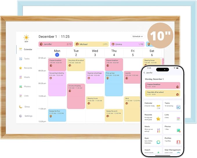 Dragon Touch 10.1-inch Digital Calendar Wall & Desk Chore Chart with Dual Swappable Snap Frames Smart Family Planner, Digital Picture Frame for Mom, Women, Christmas & Weddings