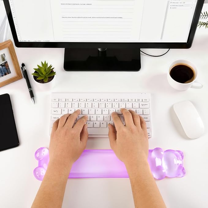 Clear Gel Keyboard Wrist Rest, Bear-Shape Wrist Rest, Ergonomic Wrist Rest for Computer Keyboard 60%/75% (Purple)