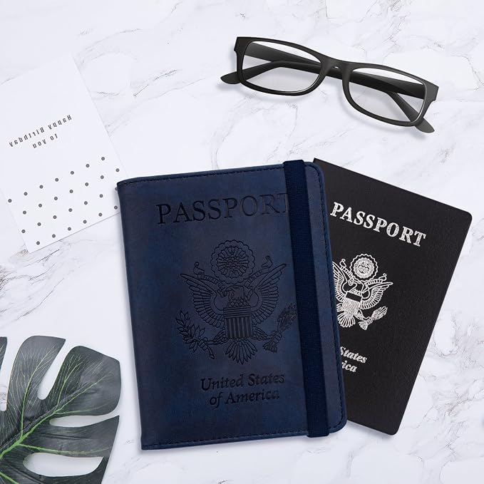 WALNEW Passport Holder for Travel, RFID Passport Cover Wallet for Women Men, PU Leather Passport Book Card Holder Case with Pen, Travelling Essentials for Flying | PU Leather Passport Cover Case with Pen Holder, Travel Must Haves Accessories, Passport ...