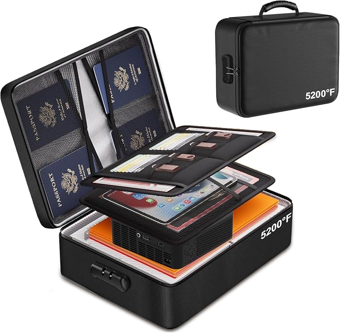 Fireproof File Organizer with Lock, Document Box with 13 Pockets | 5200℉ Multi-Layer File Organizer Box with Lock,Portable Home Travel Safe Storage for Important Documents and More