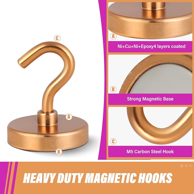 Neosmuk Magnetic Hooks, Heavy Duty 130lb+ Strong Magnet Hook for Cruise Cabins, Cruise Essentials 2026 for Hanging, Metal Wall Refrigerator Hangers (Bronze, 10 Pack)