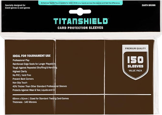 TitanShield Premium Card Sleeves | Compatible with Pokemon, One Piece, Lorcana, Flesh & Blood, & Magic The Gathering MTG | (150 Sleeves - Standard) (1, Earth Brown, Standard | 66x91mm)