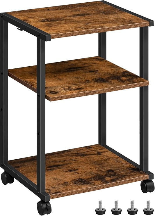 HOOBRO Mobile Printer Stand, 3-Tier Printer Cart Under Desk with Storage, Industrial Adjustable Rolling Cart, Sturdy Little Table on Wheels for Home Office BF28PS01