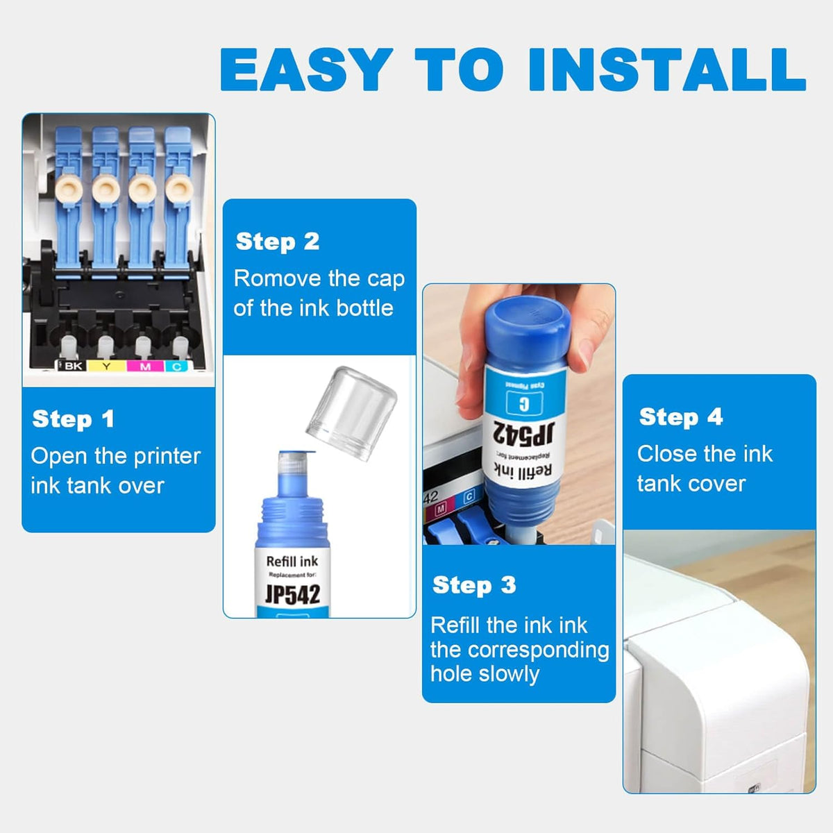 542 Ink Refill Bottles Compatible 542 Ink Bottles T542 Ink Use with ET-5800 ET-5850 ET-5880 ET-16600 ET-16650 ET-5150 ET-5170 ET-5180 ST-C8000 ST-C8090 (4 Pack, Pigment)