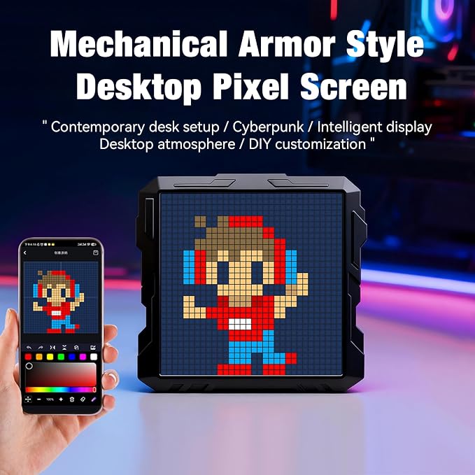 Pixel Display Frame, 32x32 Pixel Art Digital Picture Frame, Programmable LED Display with APP Control, Clock Alarm & Message Board, Bluetooth Smart Pixel Screen for Desktop, Home Office, Game Room