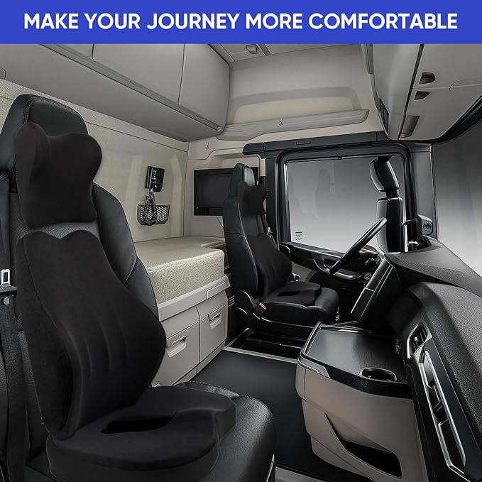 MINUPWELL Truck Seat Cushion, 3PC Non-Integrated 100% Memory Foam Seat Cushion for car with Lumbar Support Pillow, Semi Truck car Accessories, Car Cushion for Long Driving, Office Chair, Tailbone