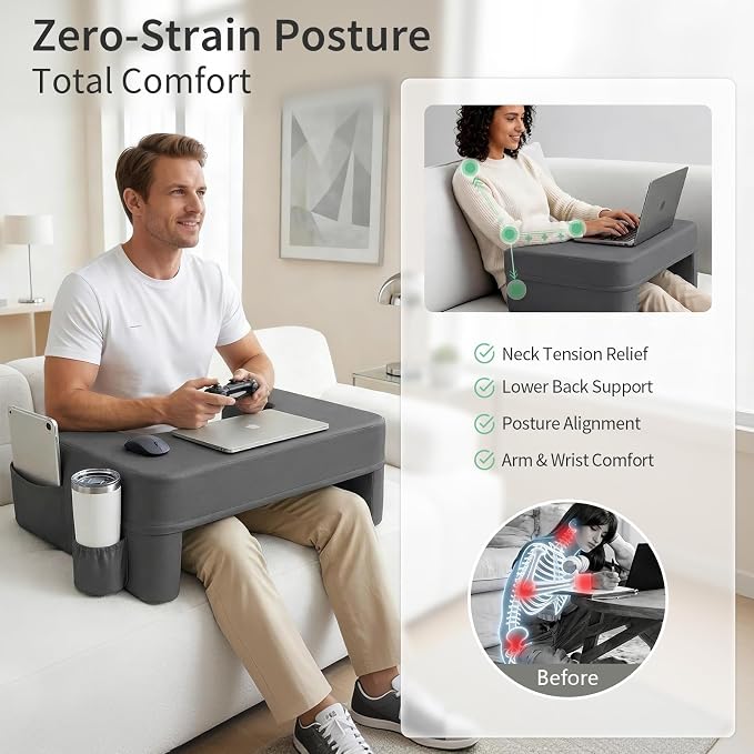 septsun 28" Oversized Lap Desk Pillow, Couch Laptop Desk for Big and Tall | Dark Gray 28" Massive Soft Foam Workstation; Spacious Ultra-wide Surface, Supreme Comfort for Heavy Set Plus Size Adults