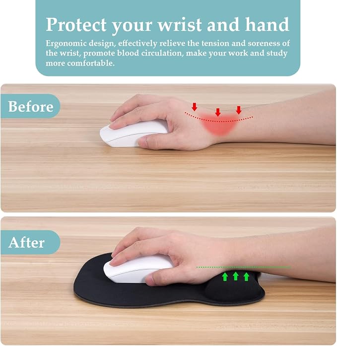 EooCoo Ergonomic Mouse Pad with Wrist Rest, Memory Foam Support Mousepad | Non-Slip Base for Computer, Cafe, Home & Office, 9.64 x 8.26 in Office Desk Accessories, Carpal Tunnel Relief