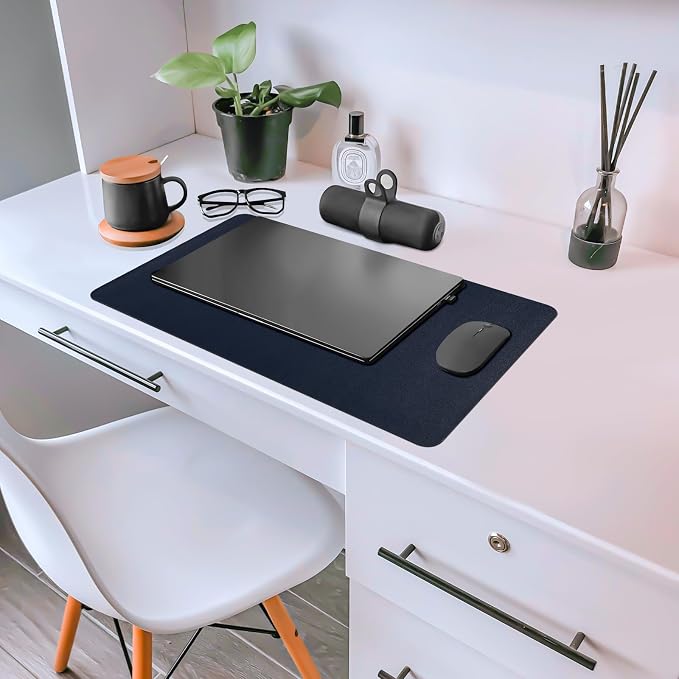 Leather Desk Pad Mat, Navy Blue Desk Mat, 23.6" x 13.7" | Non-slip and Waterproof Computer Mat, Desk Protector for Office/Home, Desk Accessories