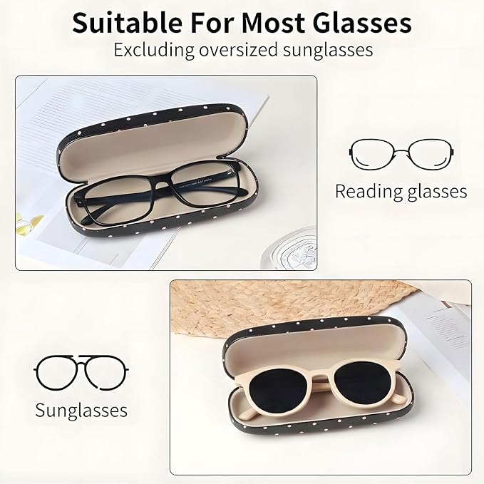 Glasses Case Hard Shell, Cute Sunglasses Case for Women Leather Protective Case for Eyeglass with Cleaning Cloth