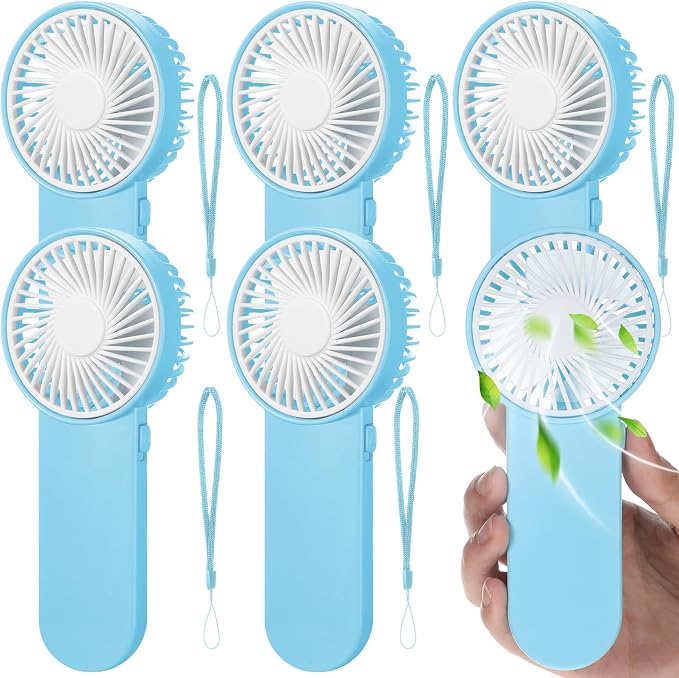 Sumind 6 Pcs Small Personal Portable Fan Mini Handheld Bulk 1 Speed Electric Cute Battery Powered for Neck Lash Makeup Women Men Travel Camping Indoor Outdoor Summer (Light Blue)