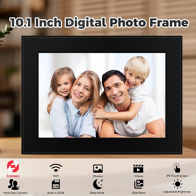 32GB FRAMEO 10.1 Inch Smart WiFi Digital Photo Frame 1280x800 IPS LCD Touch Screen, Auto-Rotation, Share Moments Instantly via Frameo App from Anywhere, Support Schedule Adding & Calendar Display